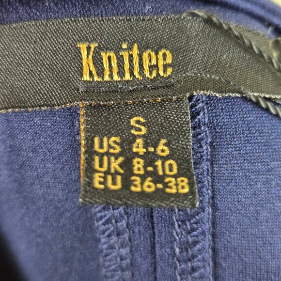 Knitee Size Small Navy Blue Sheath Dress Ruffles at Shoulders Split V Neck NWT - Picture 11 of 16